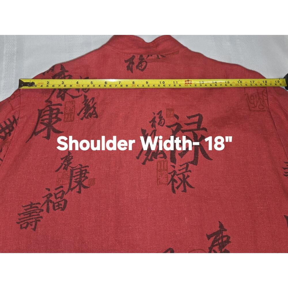 VTG Painted Pony Red Linen Jacket Top 1X Asian Designs Large Buttons Y2K USA - Picture 13 of 16